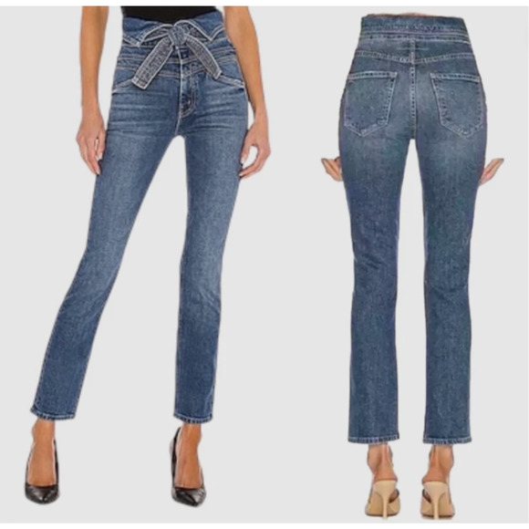 MOTHER SUPERIOR Women's The Triple Stack Dazzler Denim Jeans Tie Waist-Size 27 - Picture 1 of 11